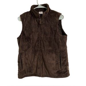 Columbia Faux Fur Vest M Brown Full Zip Soft Plush Lined Vintage 2000s